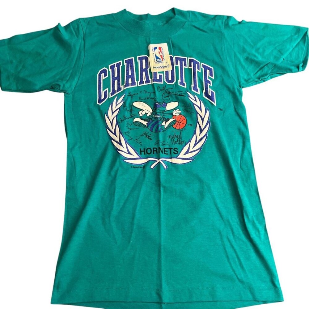1990s Charlotte Hornets t shirt - single stitch, teal and purple #NBA #Charlotte